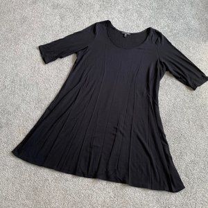 * Eileen Fisher Flowy Black Tent Dress 3/4 Sleeves Scoop Neckline LARGE  - E1540